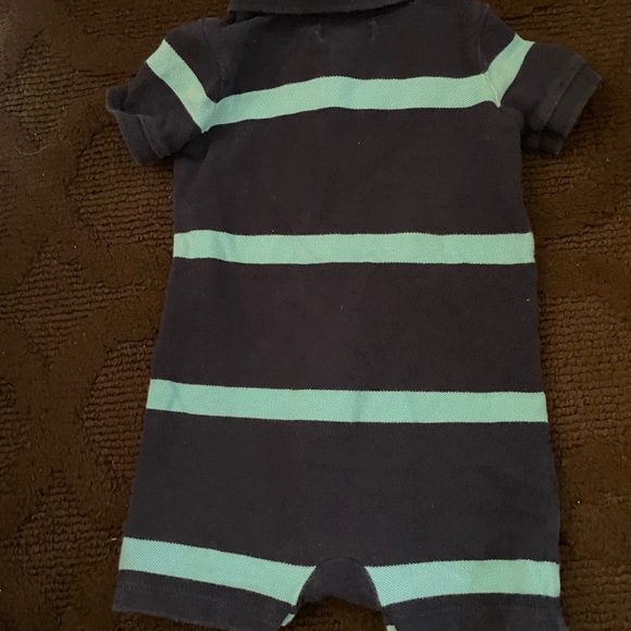 Baby👶🏼Boys👦🏻Navy Blue & Mint Green Cotton Mesh Polo🏇Shortall Sz 9M - Picture 5 of 6